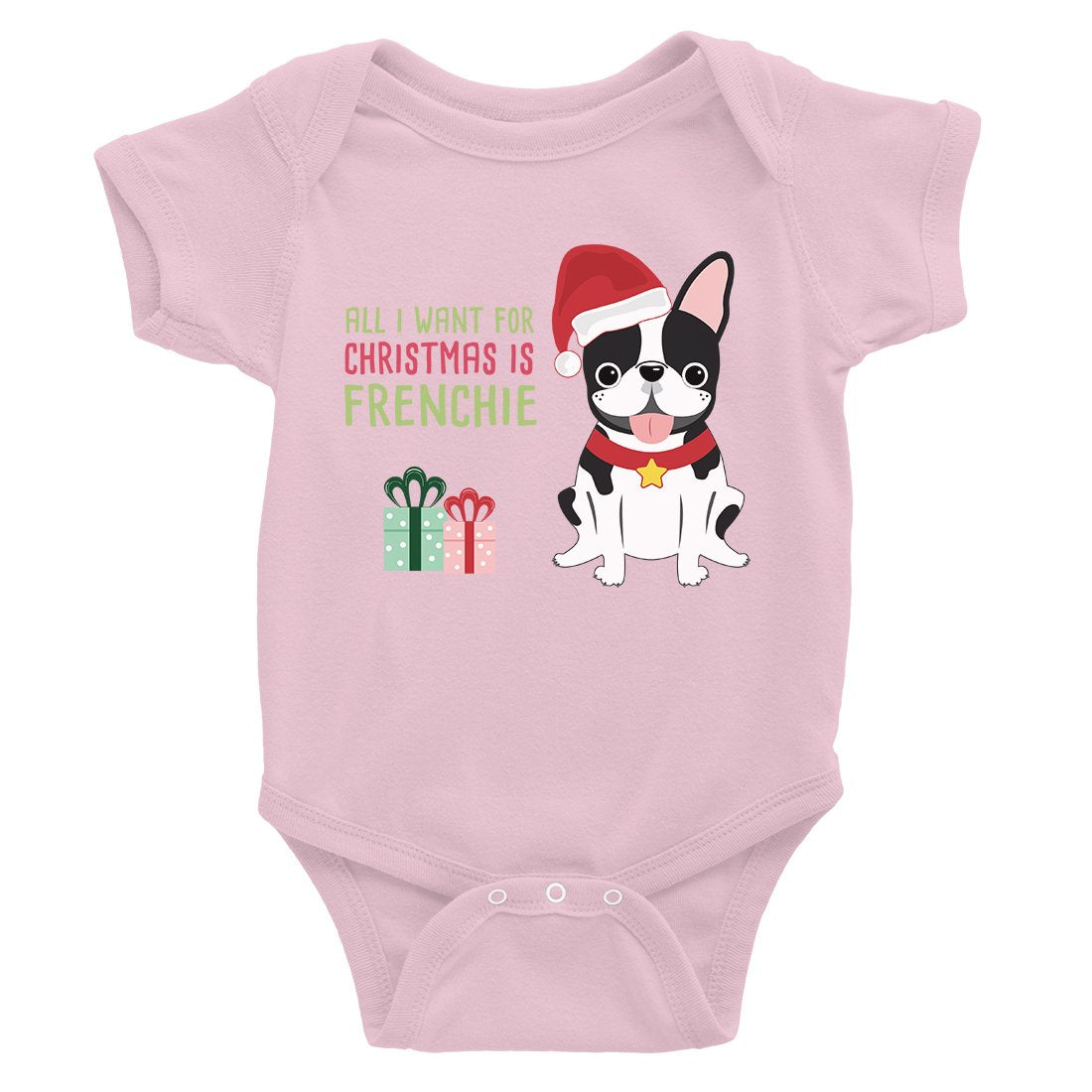 Christmas Frenchie Present Baby Bodysuit