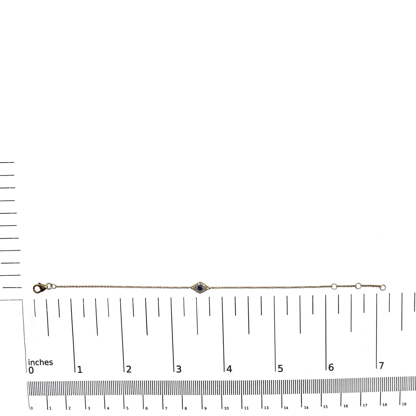 10K Yellow Gold Blue Sapphire and Diamond Accent Evil Eye Station Link Bracelet (H-I Color, I1-I2 Clarity) - Size 7"