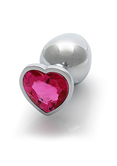 Heart Gem Butt Plug Silver Rubellite Pink