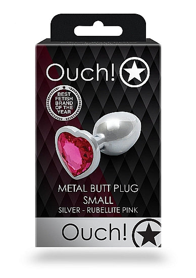 Heart Gem Butt Plug Small Silver Rubellite Pink