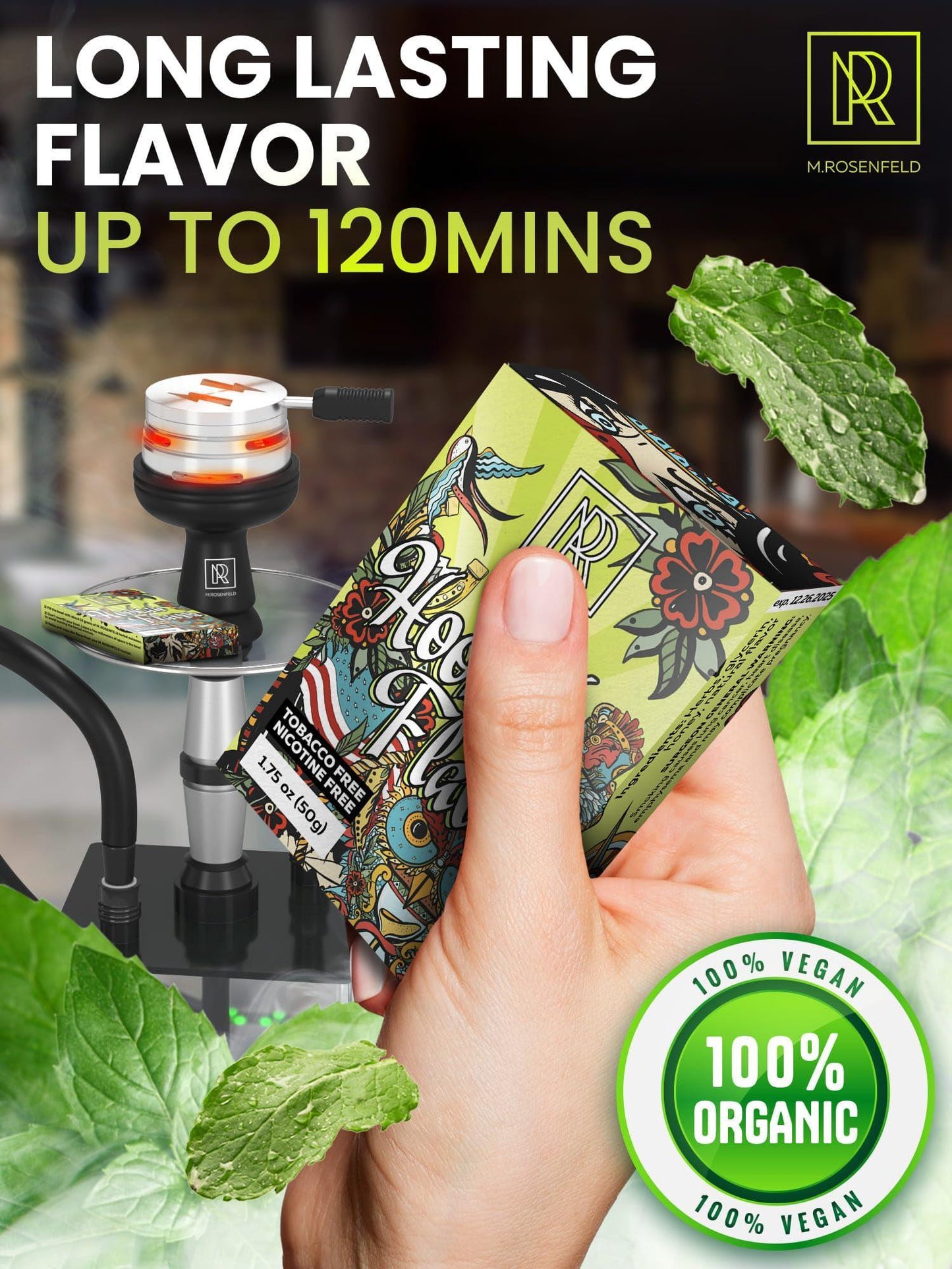 Hookah Flavors Mint 176 ounce (50 gram) Hookah Shisha Tobacco Free Molasses Hookah Tobacco & Nicotine Free Mint Shisha with Real Organic Shisha Hookah Flavors Mint Hookah Flavor