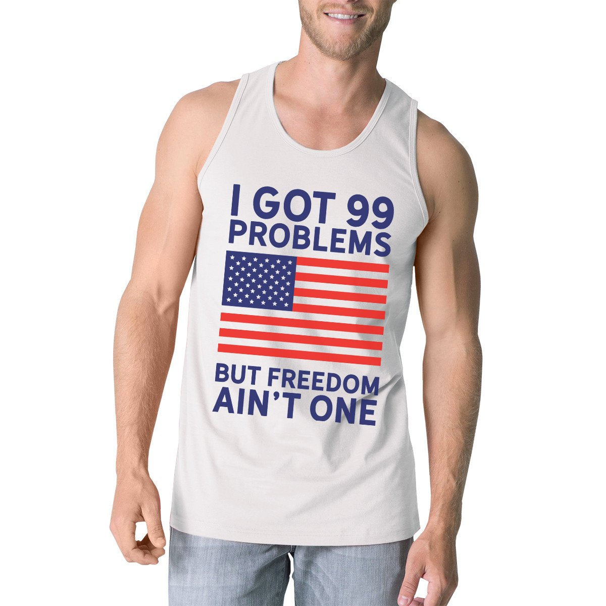 Freedom Ain't One Mens White Cotton Tank Top For Fourth Of July