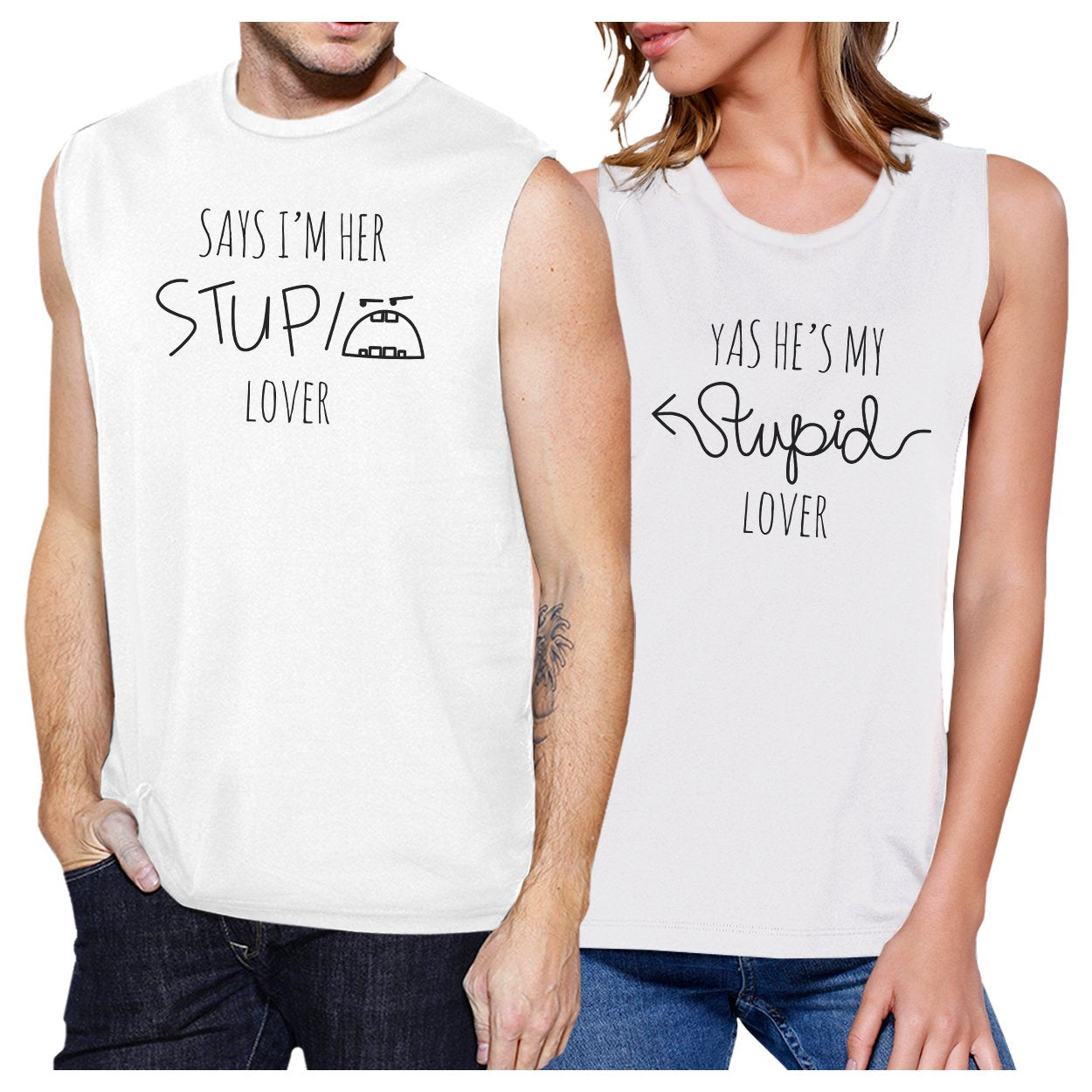 Her Stupid Lover And My Stupid Lover Matching Couple White Muscle Top