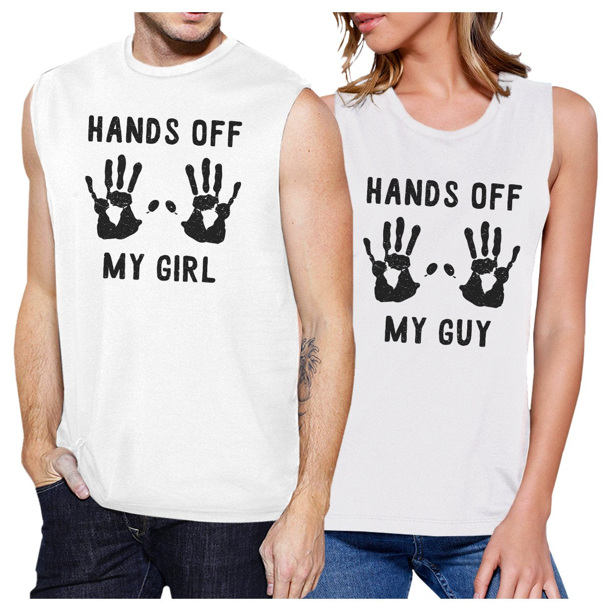 Hands Off My Girl And My Guy Matching Couple White Muscle Top