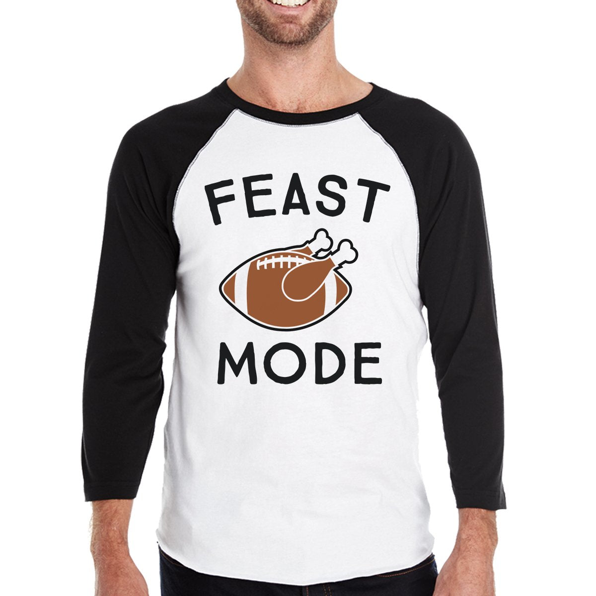 Feast Mode Mens Black And White Baseball Shirt