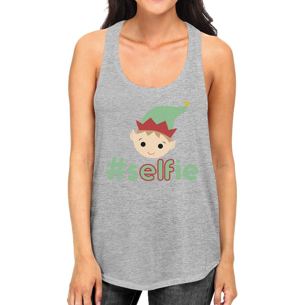 Hashtag Selfie Elf Womens Grey Tank Top