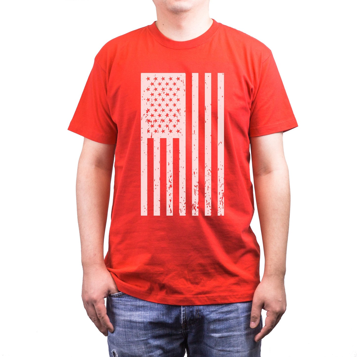 Distressed American Flag Independence Day Men's Red Shirt for 4th of July