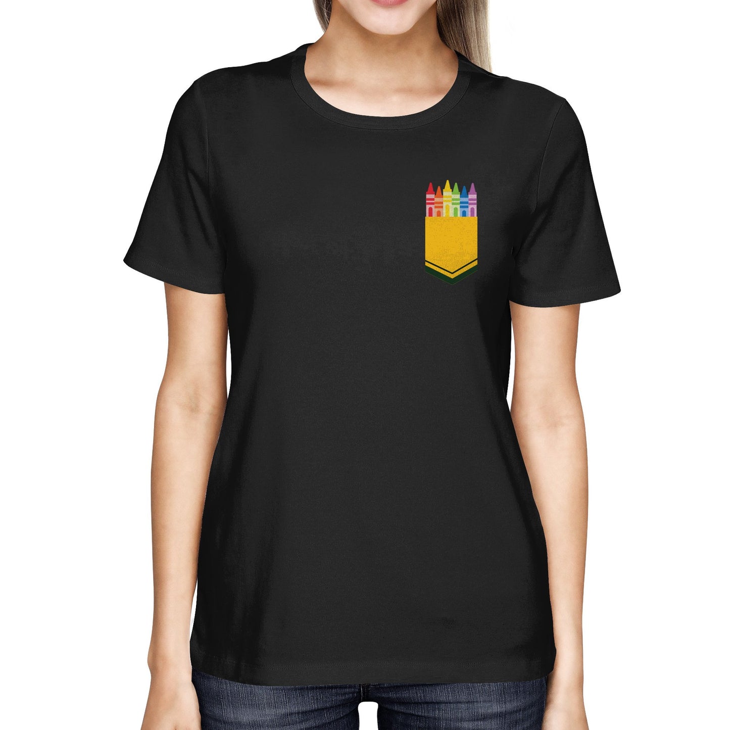Color Crayon Pocket Print Women's Shirt Cool Gifts For Teachers