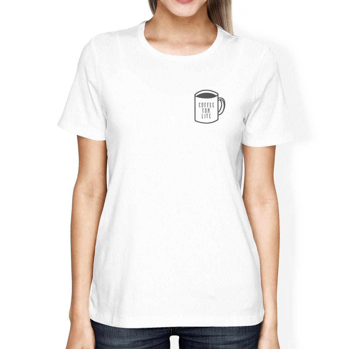 Coffee For Life Pocket Girls White Tops Funny Typographic Tee