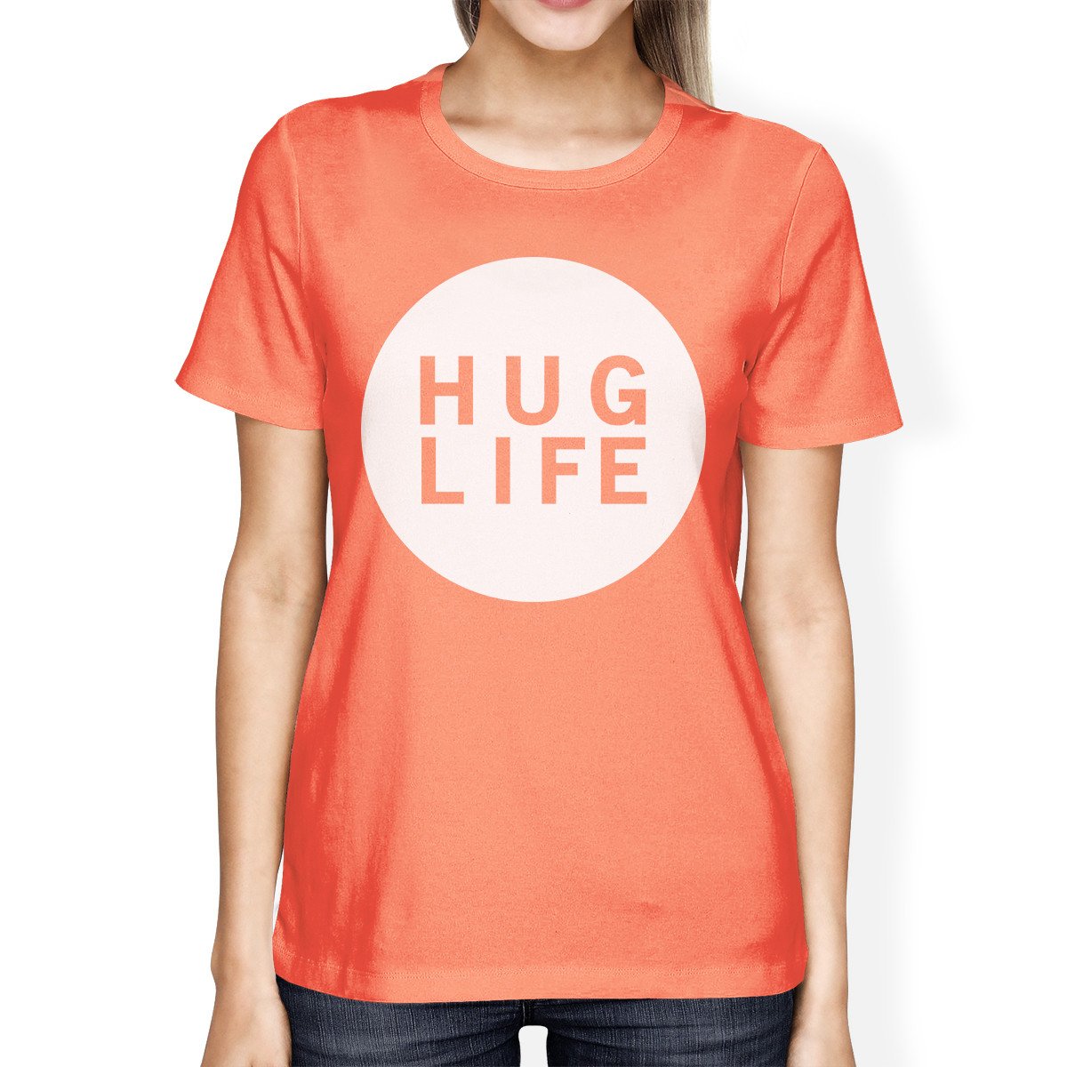 Hug Life Women's Peach T-shirt Simple Trnedy Design Round-Neck Tee