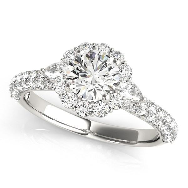 14k White Gold Halo Round Diamond Engagement Pave Band Ring (2 cttw)