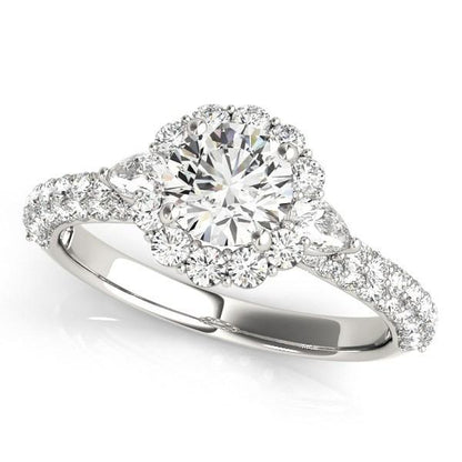 14k White Gold Halo Round Diamond Engagement Pave Band Ring (2 cttw)
