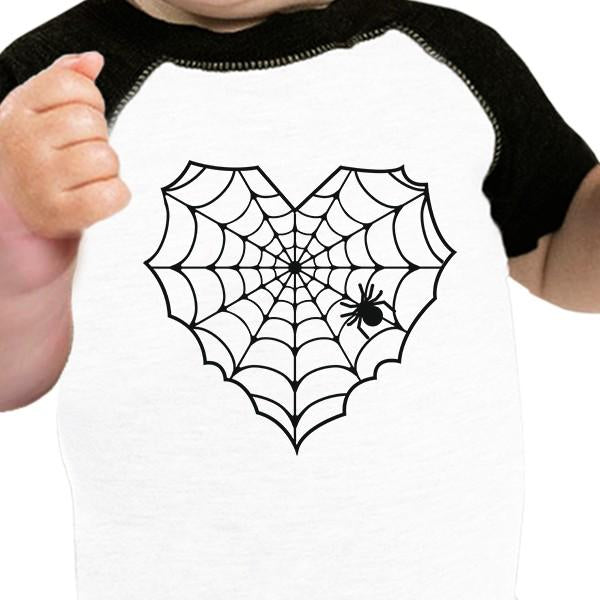 Heart Spider Web Baby Black And White Baseball Shirt