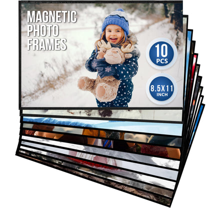 10 Pack Magnetic Frames 8.5 x 11   Magnetic Picture Frames for Fridge Magnetic Picture Frames for Refrigerator Magnetic Photo Sleeves Locker Magnet Frame Magnetic Photo Pockets Magnetic Picture Holder