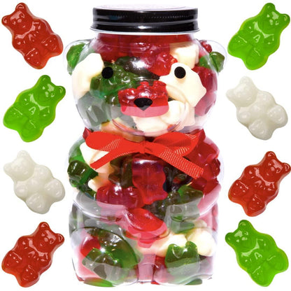 Gummy Bears Jar   Candy Gift Ready Plastic Jar Stuffed With Sweet Gummies Candy   1 LB Gummie Candies In Bear Shaped Container With Stunning Red Bow   Assorted Gummy Candy Candy Gift For All Occasions. (Holiday Themed)