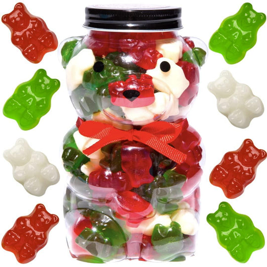 Gummy Bears Jar   Candy Gift Ready Plastic Jar Stuffed With Sweet Gummies Candy   1 LB Gummie Candies In Bear Shaped Container With Stunning Red Bow   Assorted Gummy Candy Candy Gift For All Occasions. (Holiday Themed)