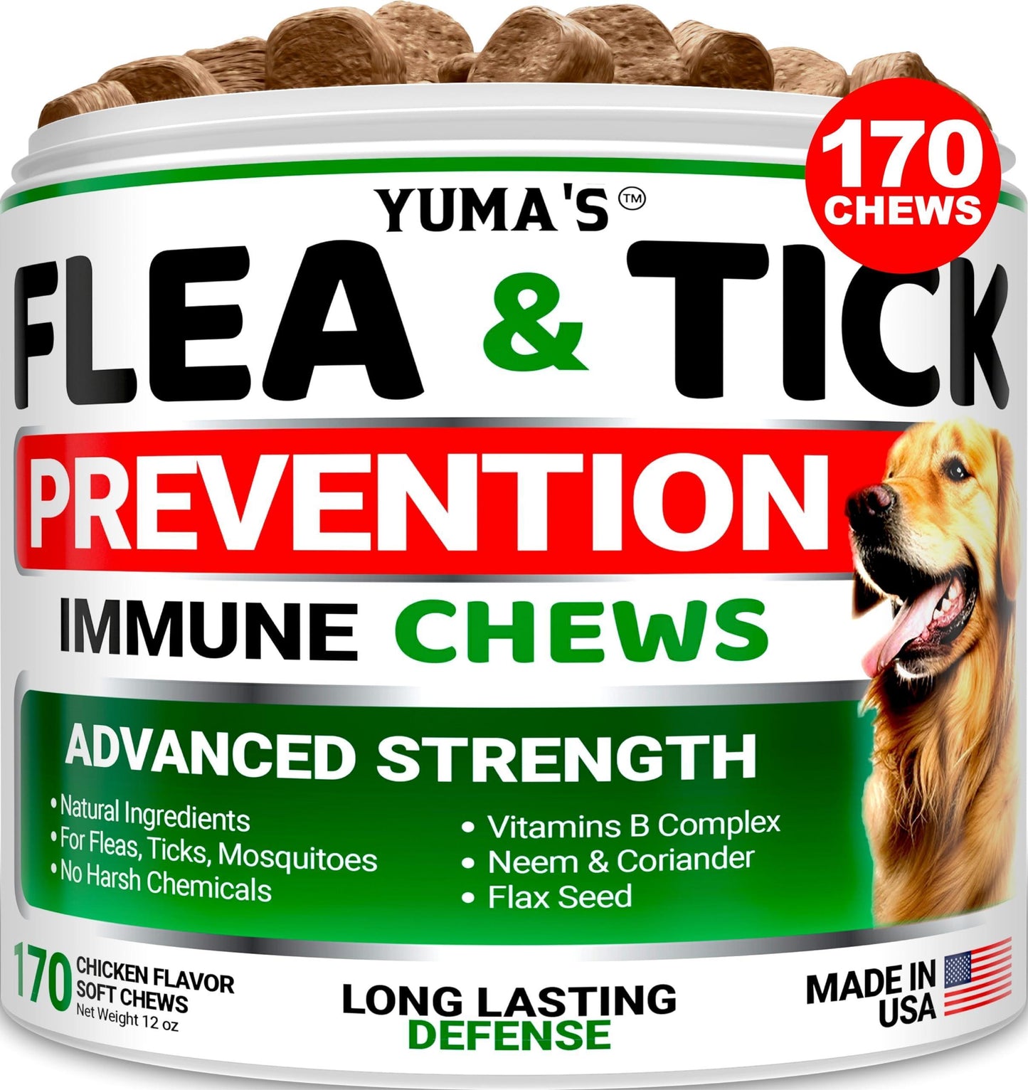 Flea and Tick Prevention for Dogs Chewables   170 Treats   Natural Dog Flea and Tick Treatment Chewable   Flea and Tick Chews for Dogs   Soft Oral Flea Pills for Dogs   All Breeds & Ages   Made in USA