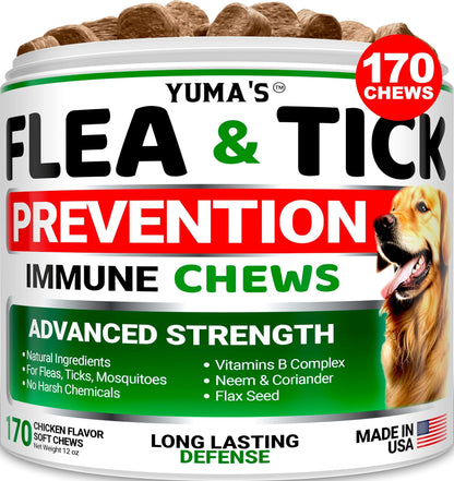Flea and Tick Prevention for Dogs Chewables   170 Treats   Natural Dog Flea and Tick Treatment Chewable   Flea and Tick Chews for Dogs   Soft Oral Flea Pills for Dogs   All Breeds & Ages   Made in USA