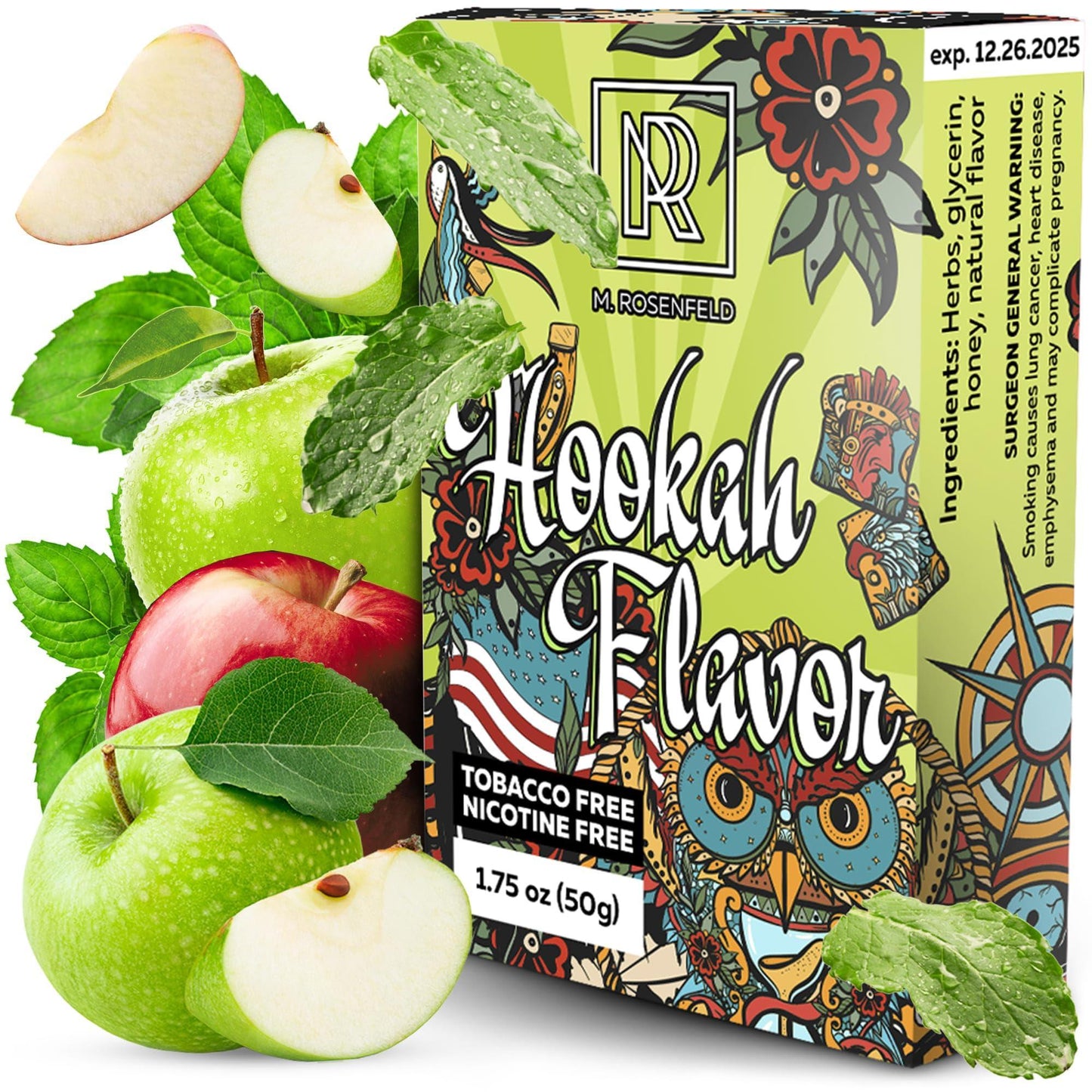 Hookah Flavor Double Apple Mint   176 ounce (50 gram) Hookah Shisha Tobacco Free Molasses Hookah Tobacco & Nicotine Free Double Apple Mint Shisha with Real Organic Shisha Hookah Flavors Double Apple Mint Hookah Flavor