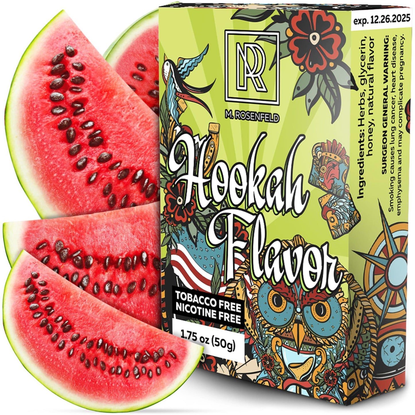 Hookah Flavors Sweet Watermelon   176 ounce (50 gram)   Hookah Shisha Tobacco Free Molasses Hookah Tobacco & Nicotine Free Sweet Watermelon Shisha with Real Organic Shisha Hookah Flavors Sweet Watermelon