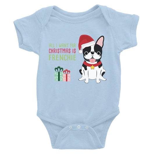 Christmas Frenchie Present Baby Bodysuit