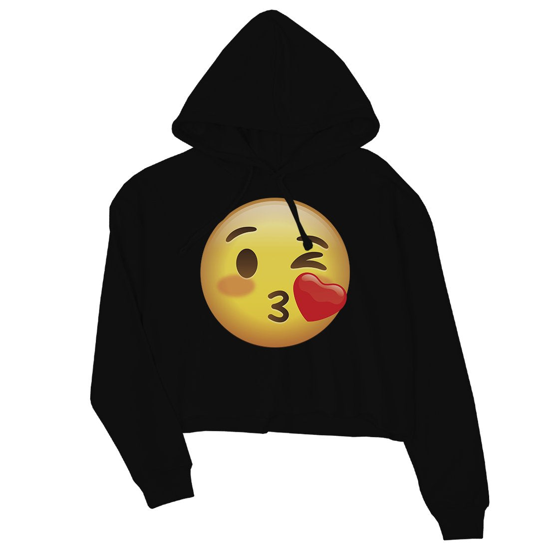 Emoji-Wink Kiss Womens Crop Hoodie Heartfelt Cute Charming Sweet