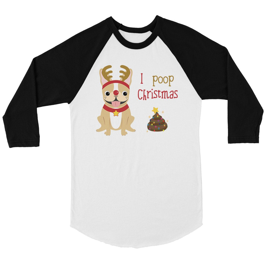 Frenchie Christmas Poop BKWT Womens Baseball Shirt