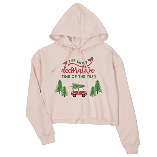 Decorative Christmas Time Crop Hoodie