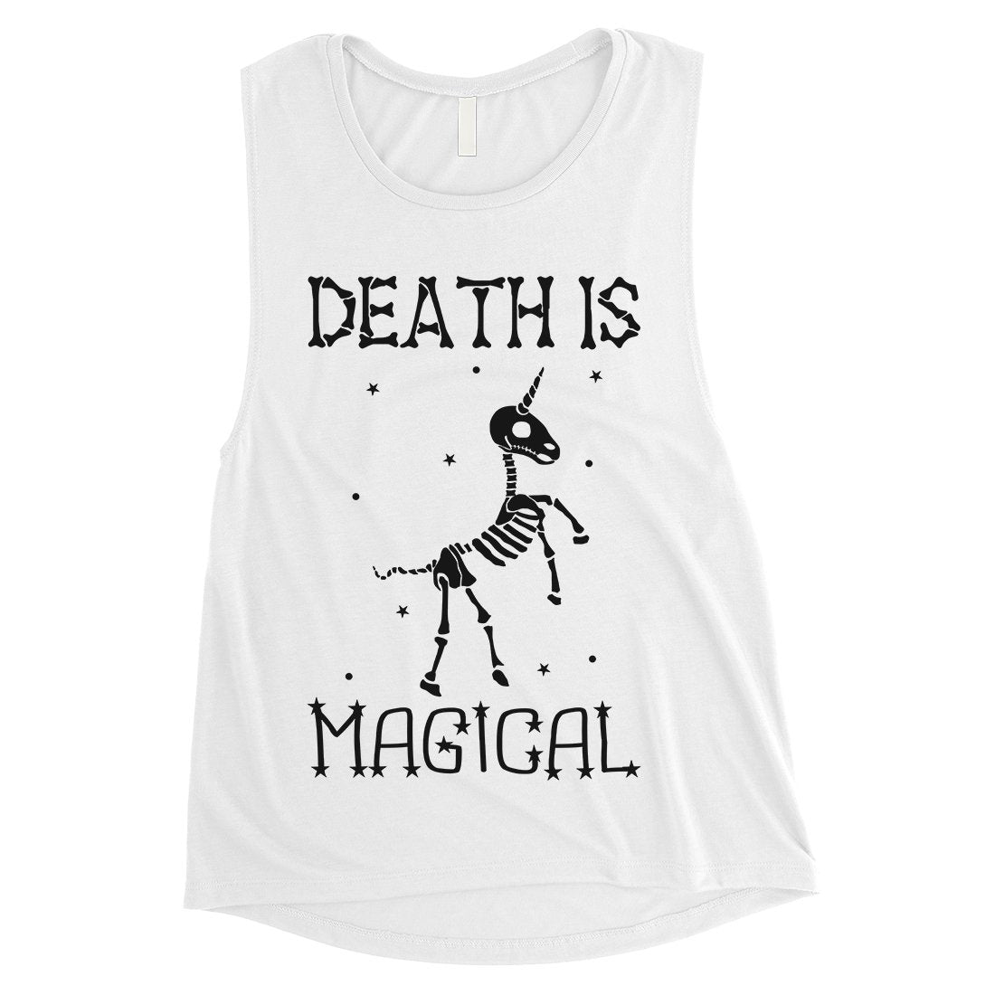 Death is Megical Unicorn Skeleton Funny Halloween Womens Muscle Top