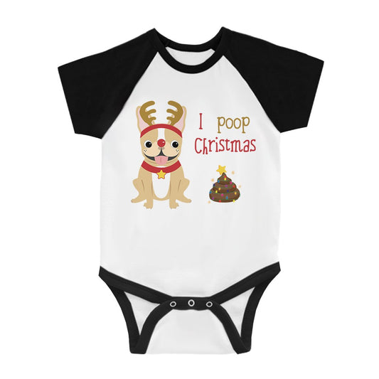 Frenchie Christmas Poop BKWT Baby Baseball Bodysuit