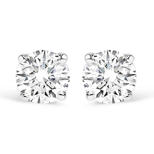 14K White Gold 1.00 Cttw Round Brilliant-Cut Near Colorless Diamond Classic 4-Prong Stud Earrings (H-I Color, I1-I2 Clarity)