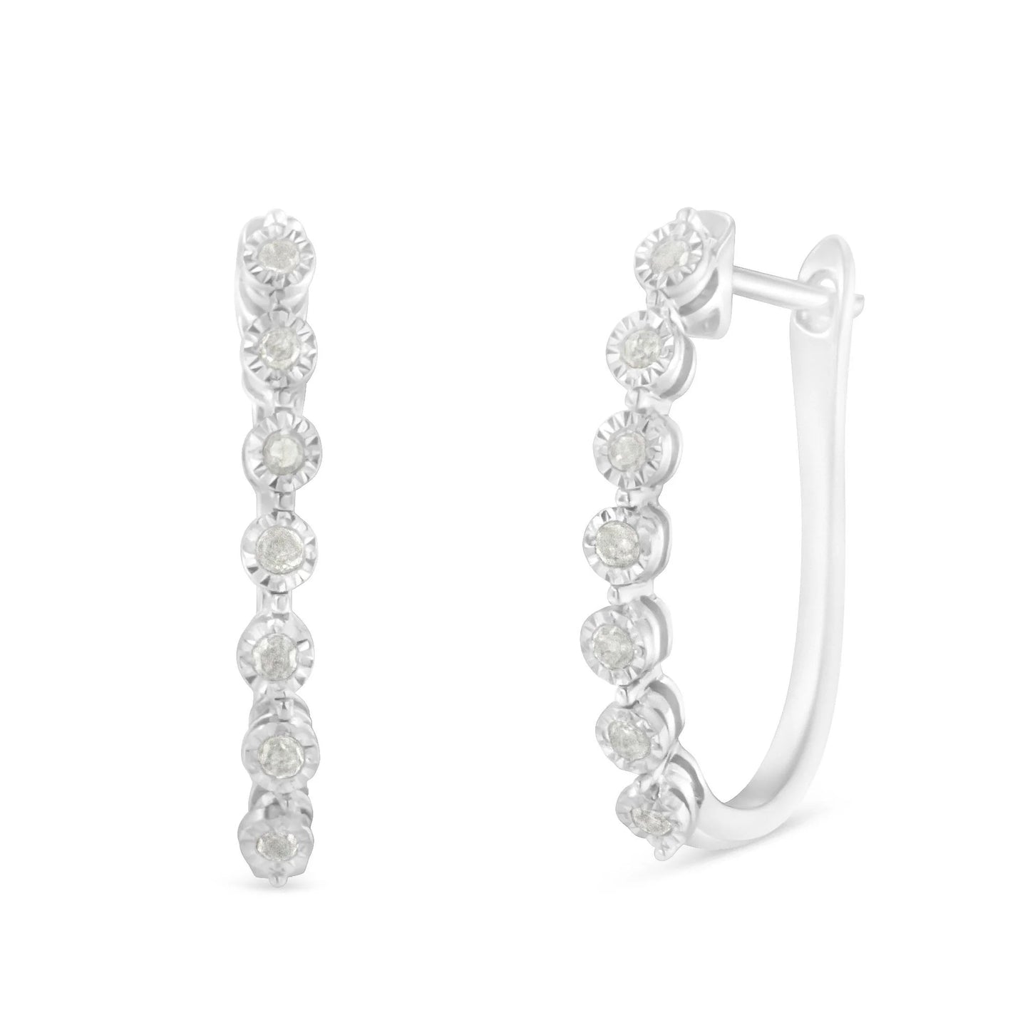 .925 Sterling Silver 1/2 cttw Miracle-Set Diamond 7 Stone Hoop Earrings (I-J Color, I3 Clarity) 