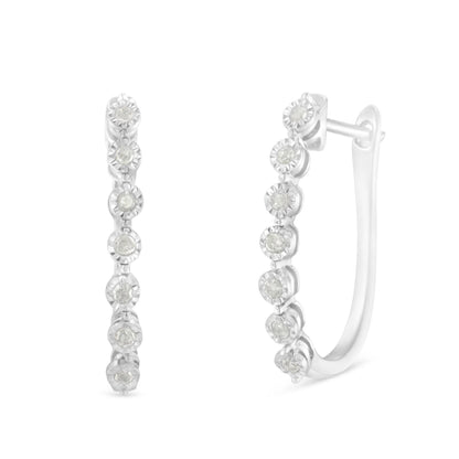 .925 Sterling Silver 1/2 cttw Miracle-Set Diamond 7 Stone Hoop Earrings (I-J Color, I3 Clarity) 
