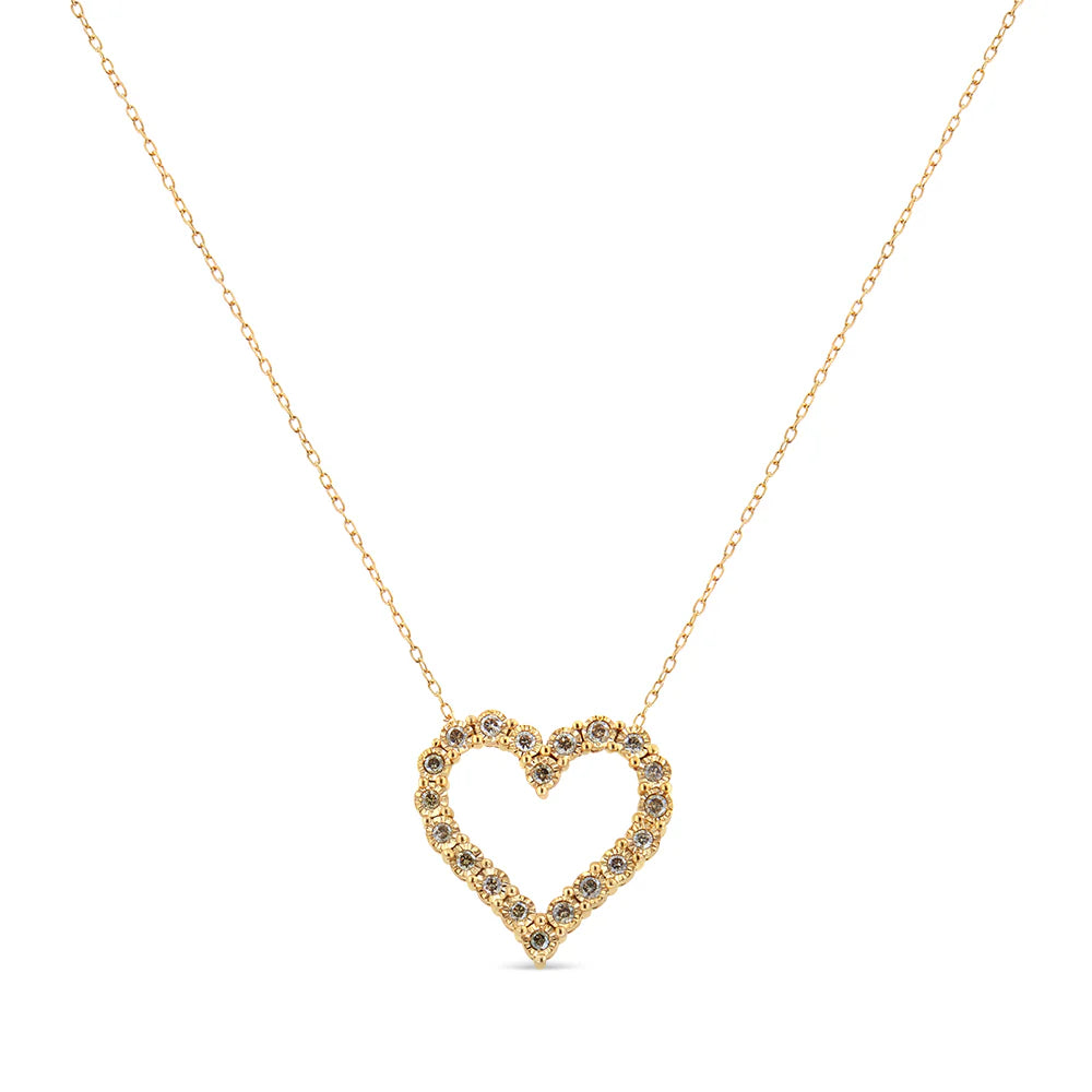 10K Yellow Gold Flashed .925 Sterling Silver 1/2 Cttw Champagne Diamond Miracle Plate Heart Pendant Necklace (K-L Color, I1-I2 Clarity) - 18"