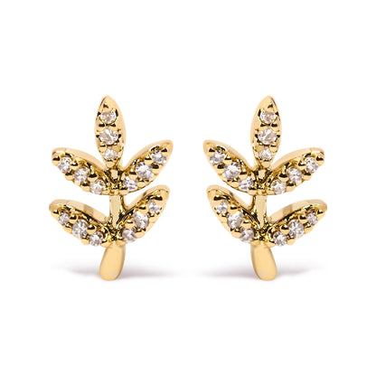 10K Yellow Gold 1/10 Cttw Diamond Accented Leaf and Branch Stud Earrings (H-I Color, I1-I2 Clarity)