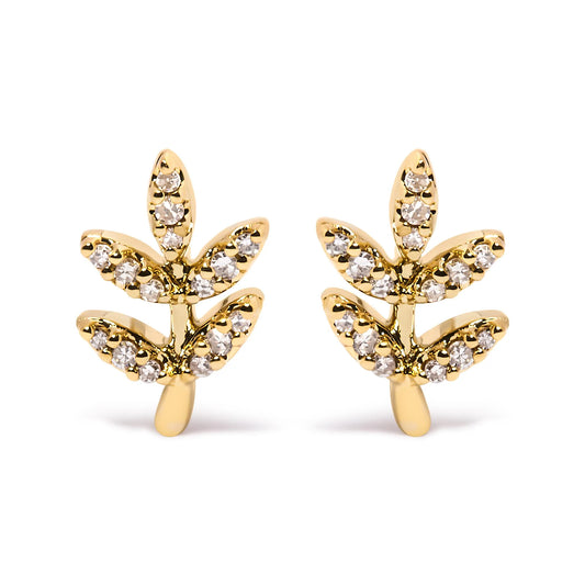 10K Yellow Gold 1/10 Cttw Diamond Accented Leaf and Branch Stud Earrings (H-I Color, I1-I2 Clarity)