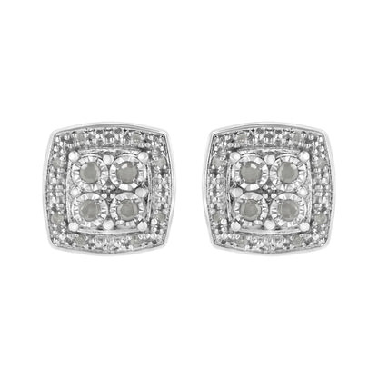 .925 Sterling Silver 1/4 cttw Round Cut Diamond Square Shape Milgrain Stud Earrings (I-J Color, I3 Clarity)