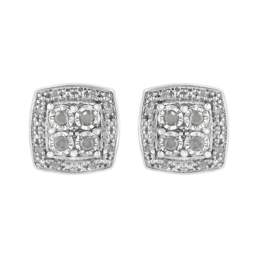 .925 Sterling Silver 1/4 cttw Round Cut Diamond Square Shape Milgrain Stud Earrings (I-J Color, I3 Clarity)