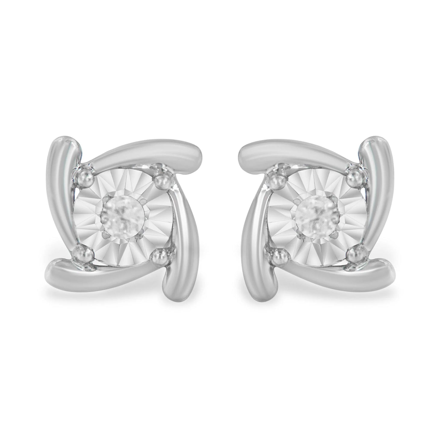 .925 Sterling Silver 1/10 Cttw Round Brilliant-Cut Near Colorless Diamond Miracle-Set Square Pinwheel Stud Earrings (I-J Color, I3 Clarity)
