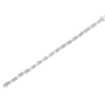 .925 Sterling Silver 1-1/2 Cttw Diamond Cluster X Link 7" Tennis Bracelet (I-J color, I3 clarity)