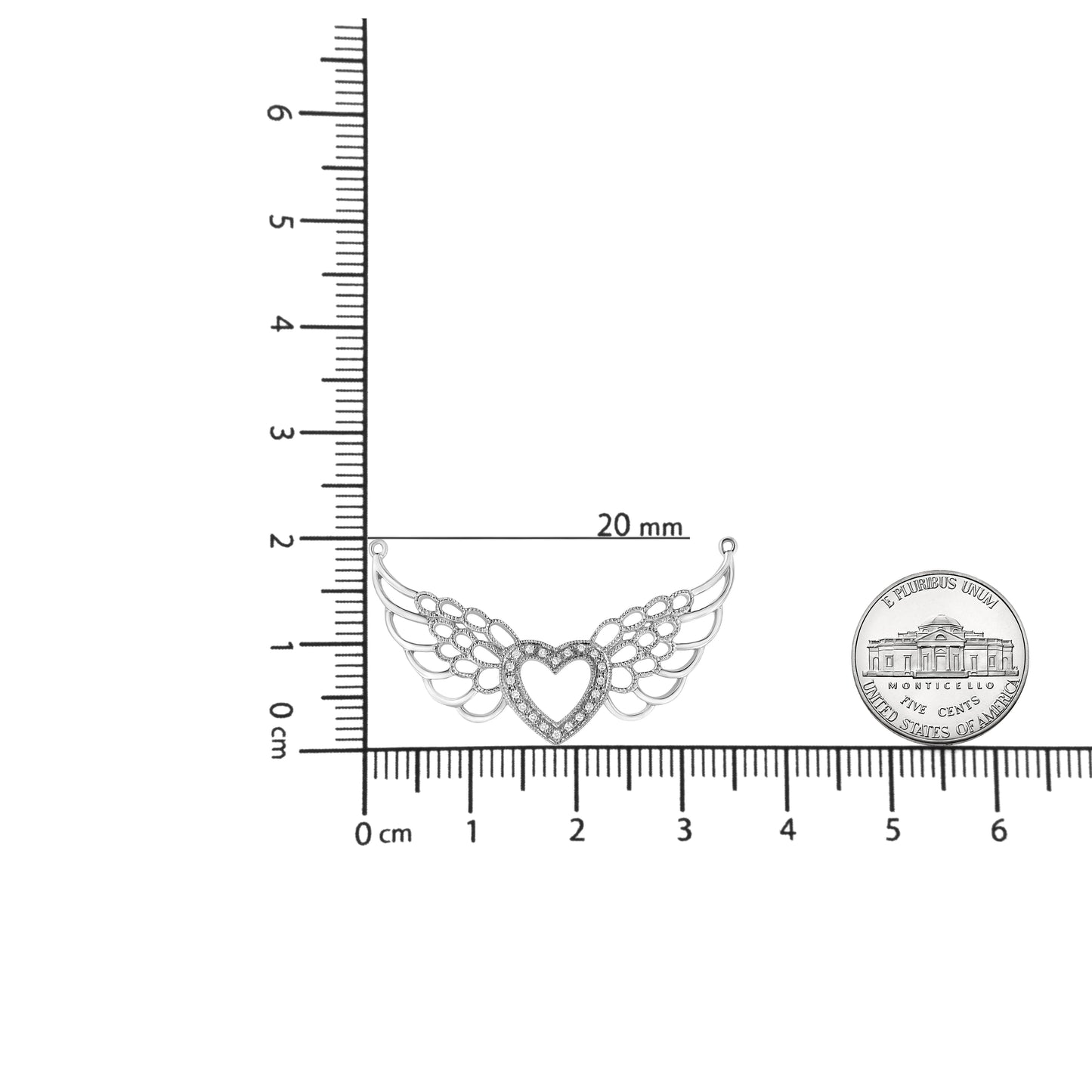.925 Sterling Silver Pave-Set Diamond Accent Fairy Wing 18" Heart Pendant Necklace (I-J Color, I1-I2 Clarity)