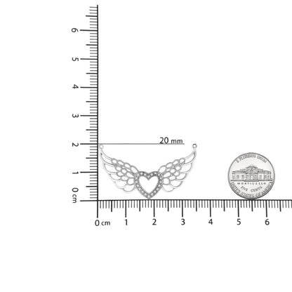 .925 Sterling Silver Pave-Set Diamond Accent Fairy Wing 18" Heart Pendant Necklace (I-J Color, I1-I2 Clarity)