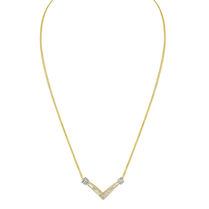 14K Yellow and White Gold 1/4 Cttw Princess Cut Diamond Channel-Set “V” Shape 18" Pendant Necklace (H-I Color, SI2-I1 Clarity)