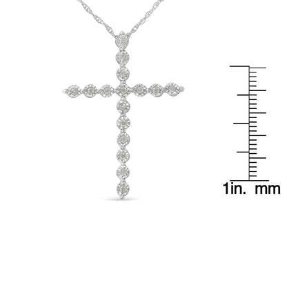 .925 Sterling Silver 1/6 Cttw Brilliant-Cut Diamond Miracle-Set Shared Prong Cross 18" Pendant Necklace (I-J Color, I2-I3 Clarity)