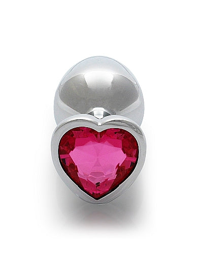 Heart Gem Butt Plug Silver Rubellite Pink