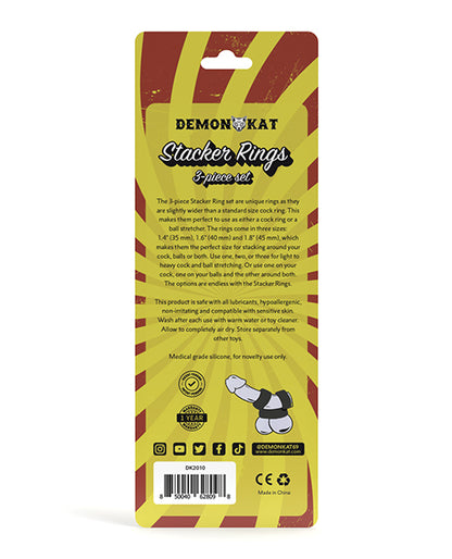 Demon Kat Stacker Rings 3 Pc Set - Black
