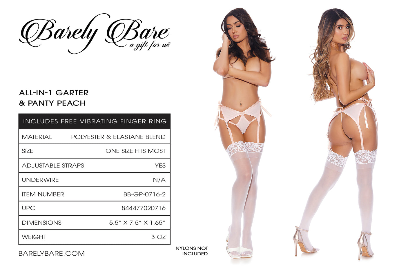 Barely Bare All-in-one Garter & Panty Peach O/s
