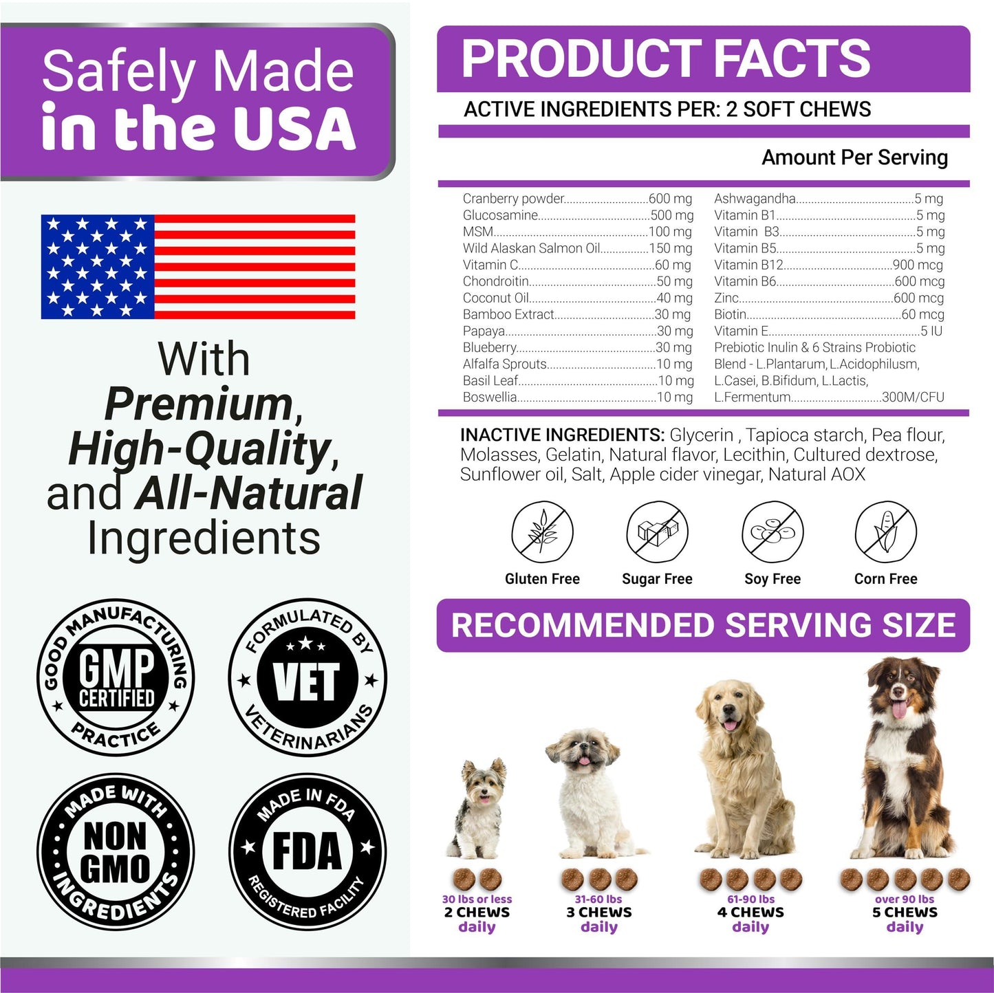 Dog Multivitamin Chewable with Glucosamine   Dog Vitamins and Supplements   170 Treats   Senior & Puppy Multivitamin for Dogs   Hip & Joint Support   Immune Health Skin Heart Digestion Probiotics