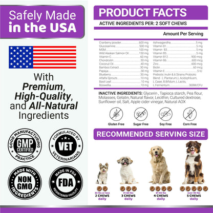 Dog Multivitamin Chewable with Glucosamine   Dog Vitamins and Supplements   170 Treats   Senior & Puppy Multivitamin for Dogs   Hip & Joint Support   Immune Health Skin Heart Digestion Probiotics