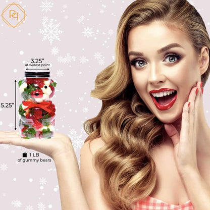 Gummy Bears Jar   Candy Gift Ready Plastic Jar Stuffed With Sweet Gummies Candy   1 LB Gummie Candies In Bear Shaped Container With Stunning Red Bow   Assorted Gummy Candy Candy Gift For All Occasions. (Holiday Themed)
